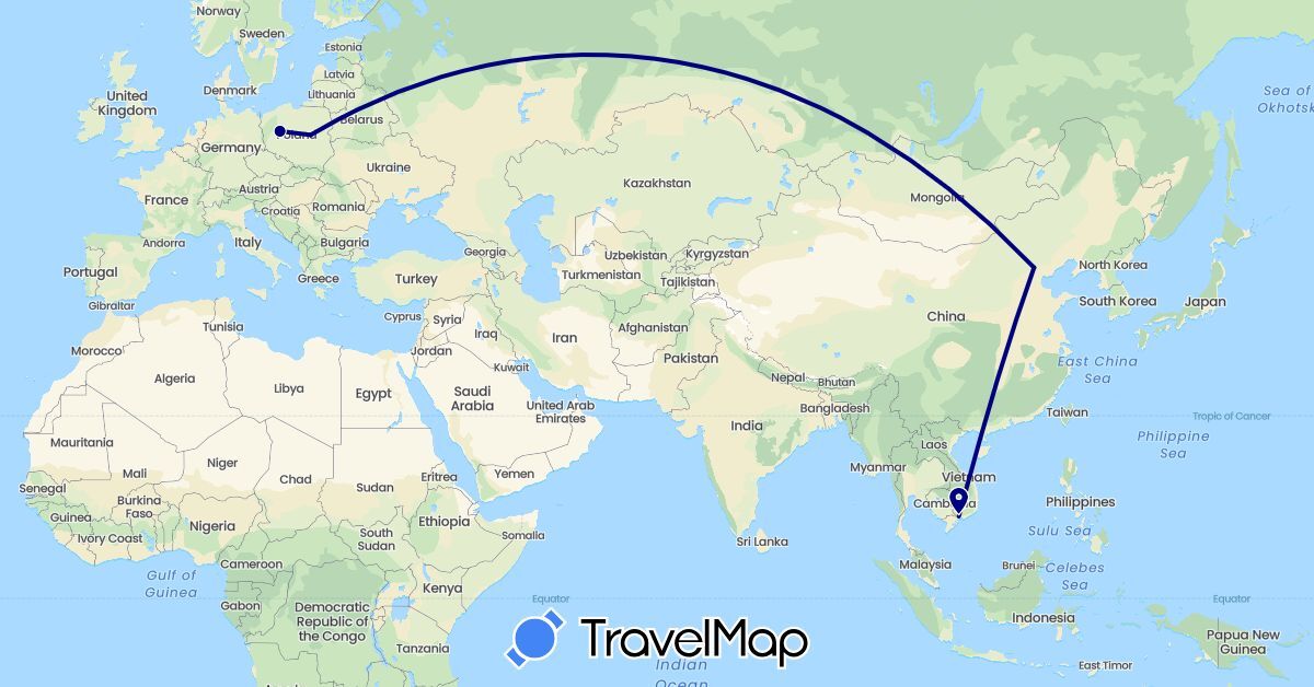 TravelMap itinerary: driving in China, Poland, Vietnam (Asia, Europe)